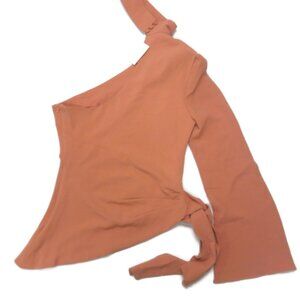 Dance & Marvel‎ Womens Choker Blouse Rose Beige One Shoulder Side Tie Top S NWT